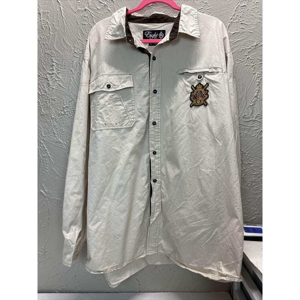 Eight 732 Mens Button Down Shirt Pinstripes‎ Riders Runners Patch Utility Sz 4XL